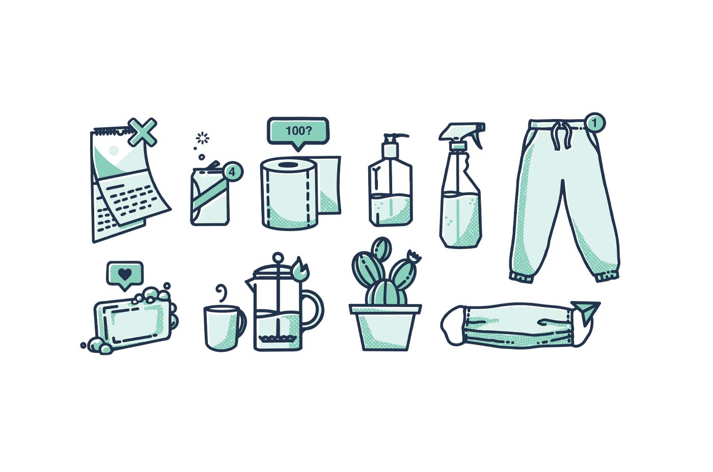 Illustration icons by Brittany Norris about working from home during COVID-19 or coronavirus